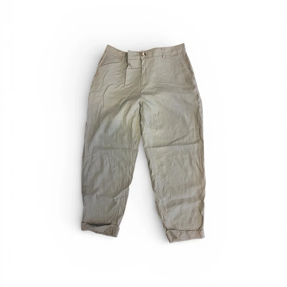 Zara Women's Khaki/green pants linen/cotton blend